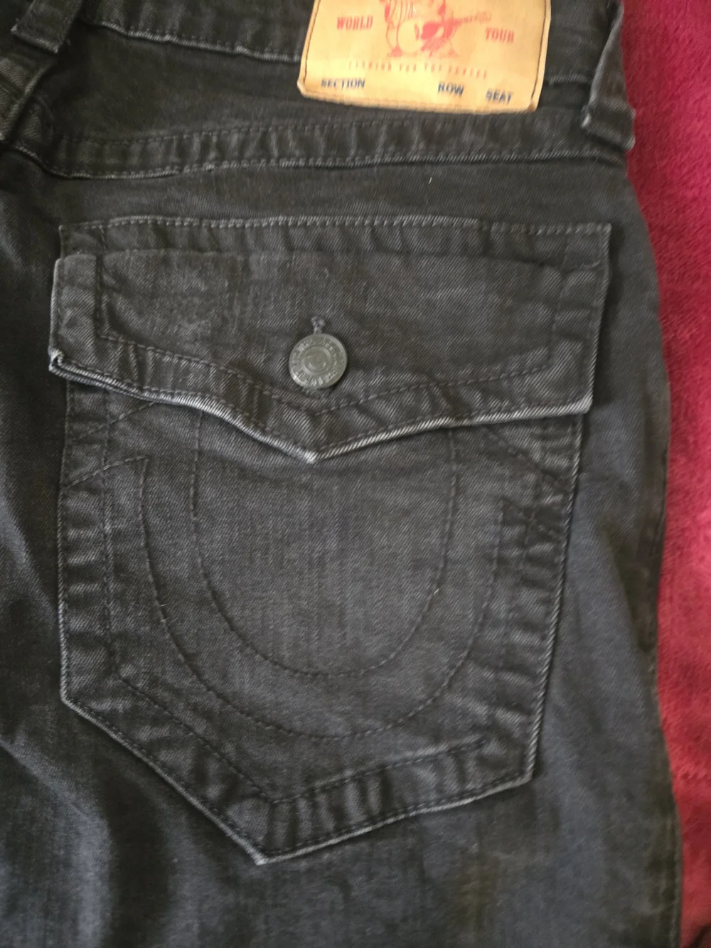 True Religion Ricky Jeans Mens 34 X 30 Black Relaxed Straight Flap Pocket Denim